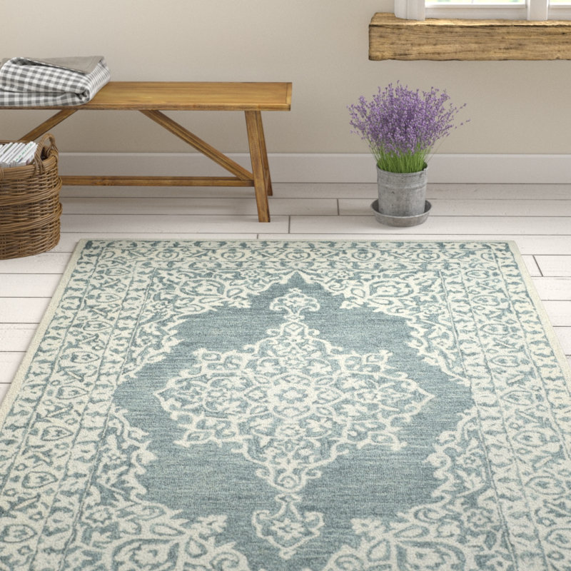 Burhardt Hand Tufted Wool Oriental Rug, Rectangle 5' x 8'