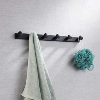 Matte Black Wall Mount Coat Rack, 6 SUS304 Stainless Steel Hooks For Clothes/Towels