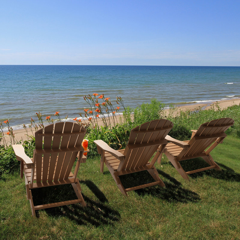 Plastic Folding Adirondack Chair with Adjustable Backrest, Brown