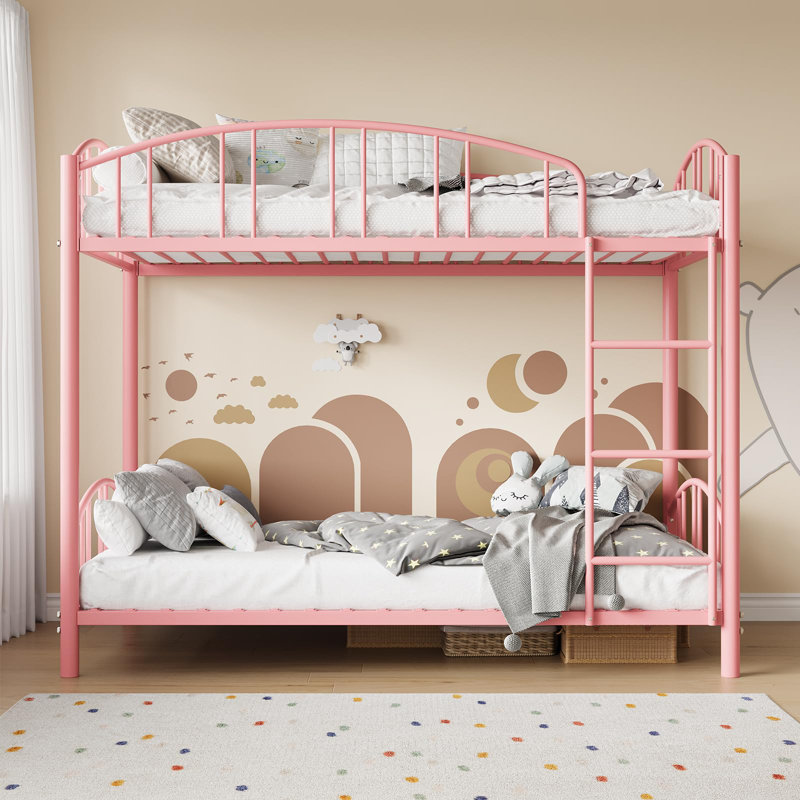 Lit superposé en métal simple au-dessus de simple, structure robuste avec garde-corps et échelle de sécurité pour enfants
