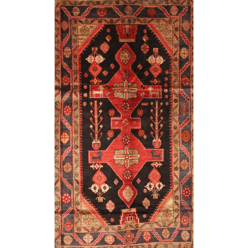 Tapis traditionnel noir / rouge, Rectangle 5 pi x 7 pi