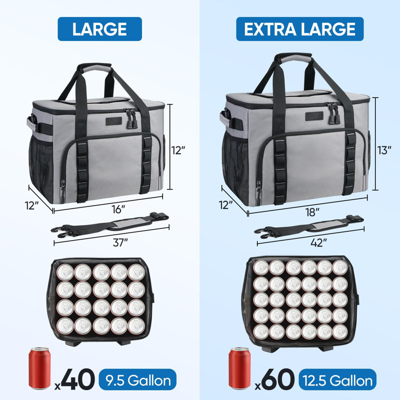 Extra Large Portable Leakproof Cooler Bags, 40/60 Cans Volume, Black