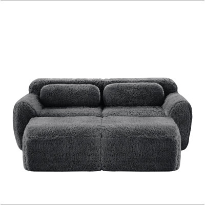 80''Soft Plush Fabric,Boneless Sofa,No Assembly Required,Bottom Anti-Slip Design,With Ottoman And Throw Pillows,Deep Seat Design,32D High Density Spon