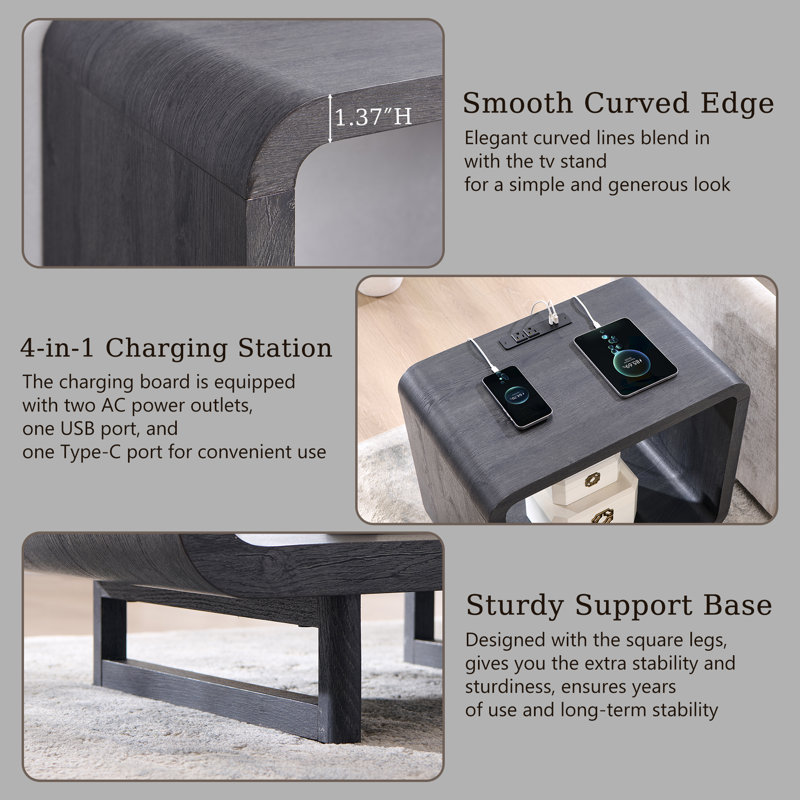 Table de bout moderne 23,6 po, table d'appoint à 2 niveaux avec station de charge et tablette de rangement ouverte, table de chevet simple avec prise de courant