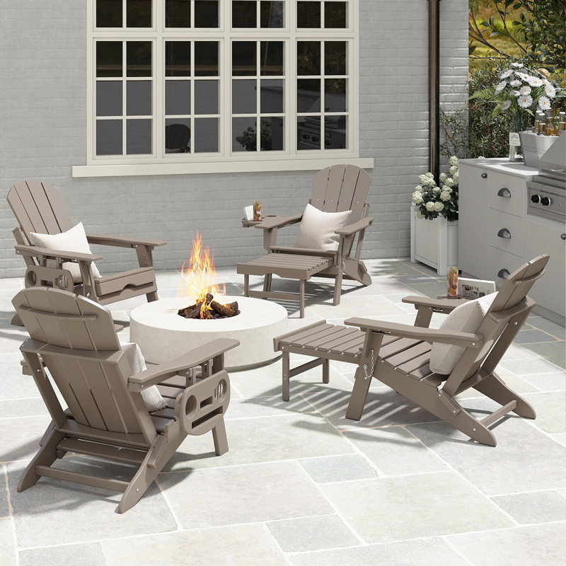 Chaise Adirondack pliante et réglable en PEHD Celese avec repose-pieds, Brun
