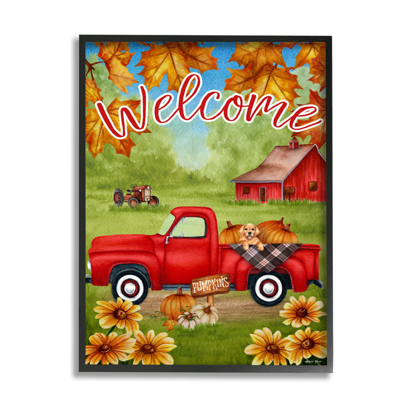 « Welcome », feuilles d’automne en « welcome » par Sheri Hart-impression d’art graphique, H 20 po x l 16 po x P 1,5 po