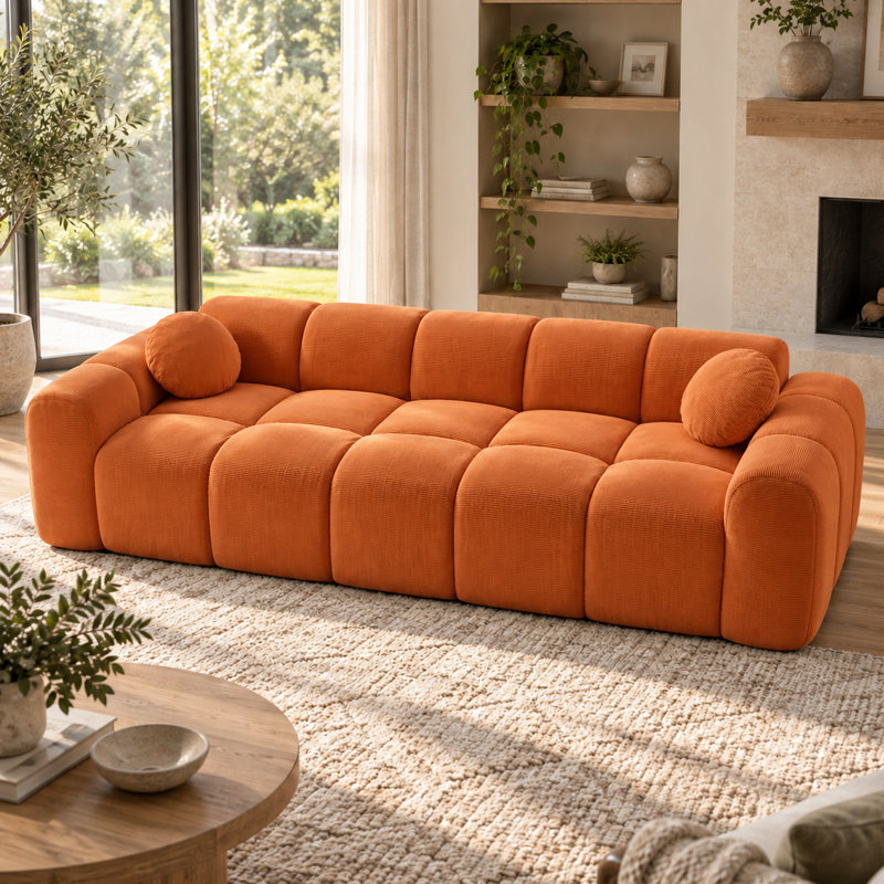 98.41'' Corduroy Sofa, Orange