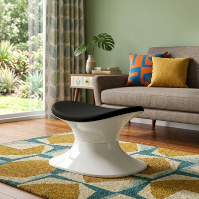 Tabouret ovale en coton noir et blanc de 53 cm