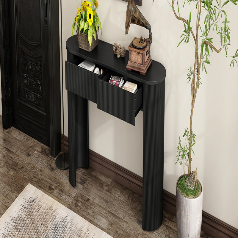 Entryway Table, Fluted Design, Oval Top, 2 Drawers for Entryway - Black