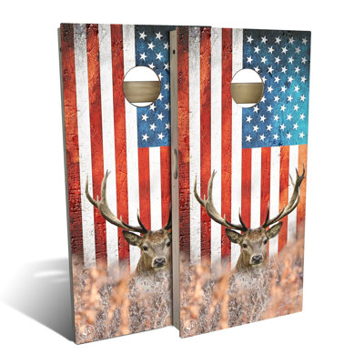 American Flag Deer Cornhole Board Set | Includes (2) Boards, (8) Bags & Optional Accessories