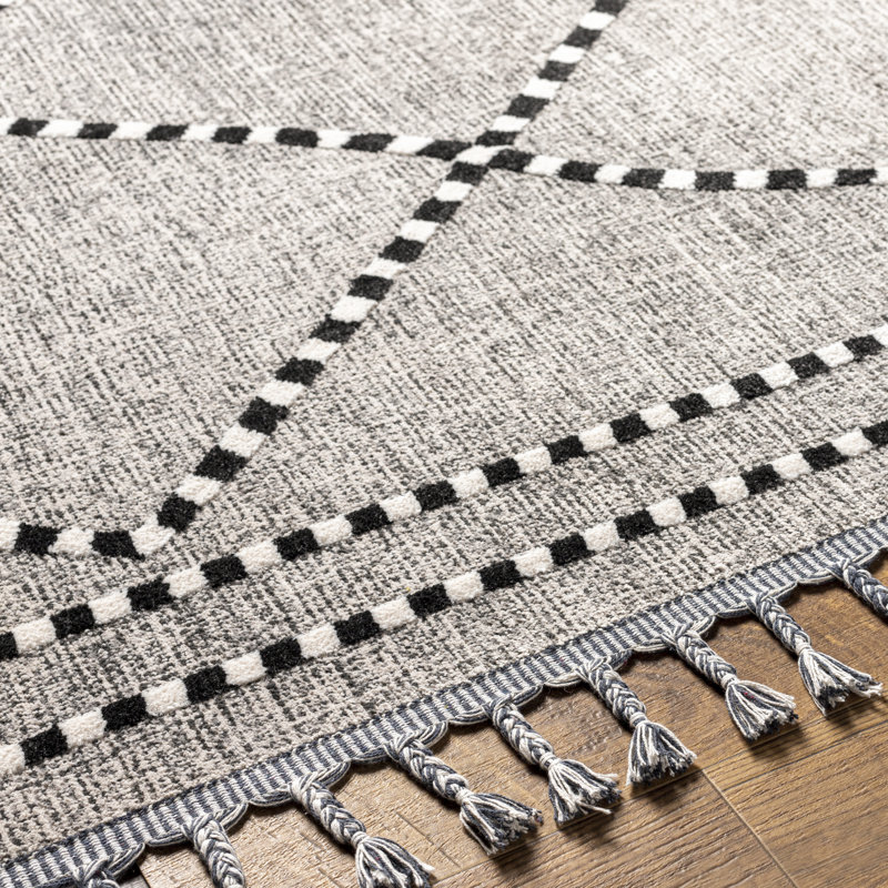 Anfaniola Geometric Machine Woven Area Rug in Gray/Black, Rectangle 9'2" x 12'