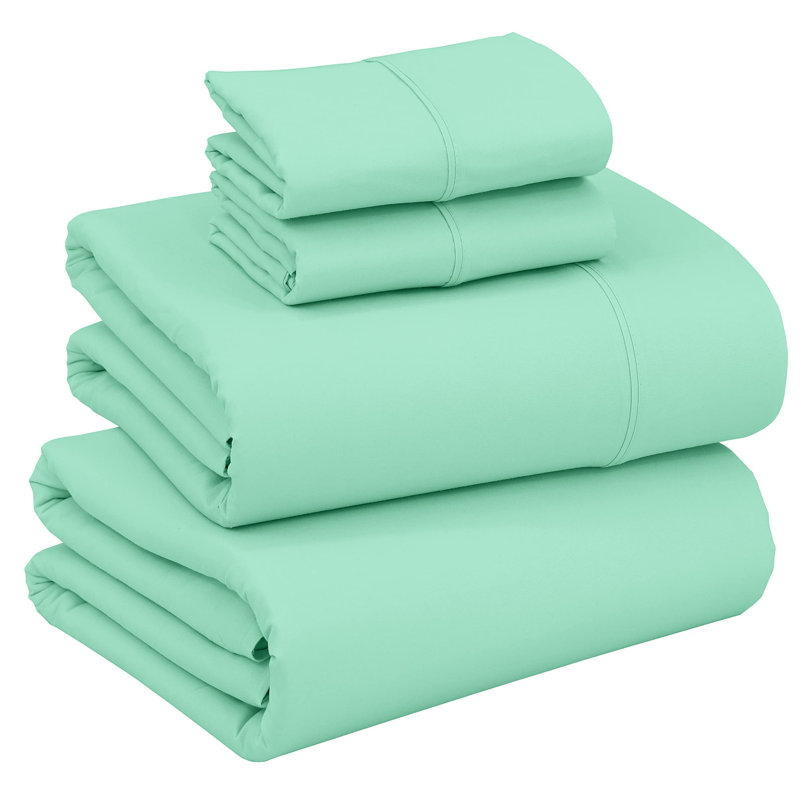 Ensembles de draps 100% microfibre brossée 4 pièces de draps de 16 po, Grand, Vert, Couleur unie