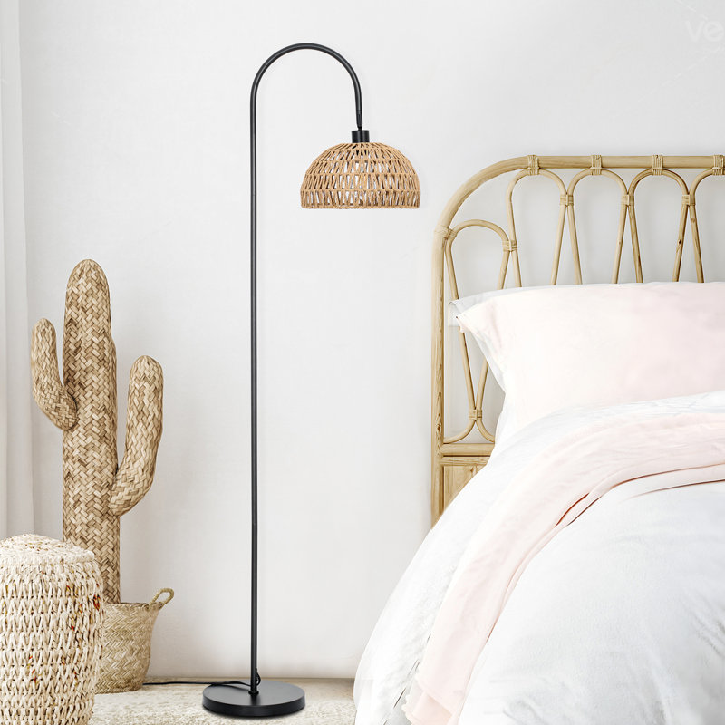 Aarzo 62" Arched/Arc Rattan Floor Lamp, Matte Black