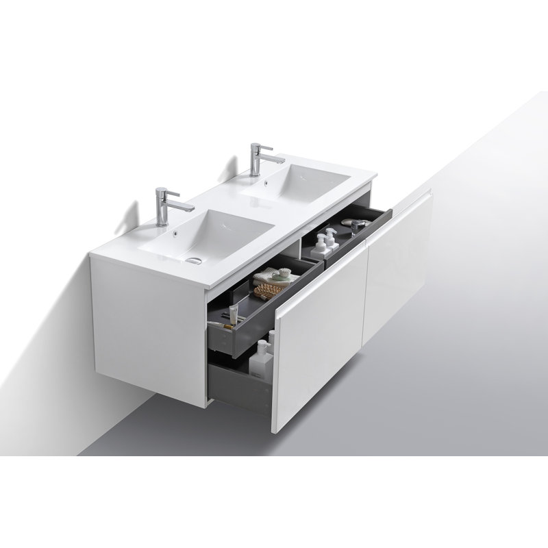 Ensemble de meuble-lavabo double mural 60 po Balli, Blanc