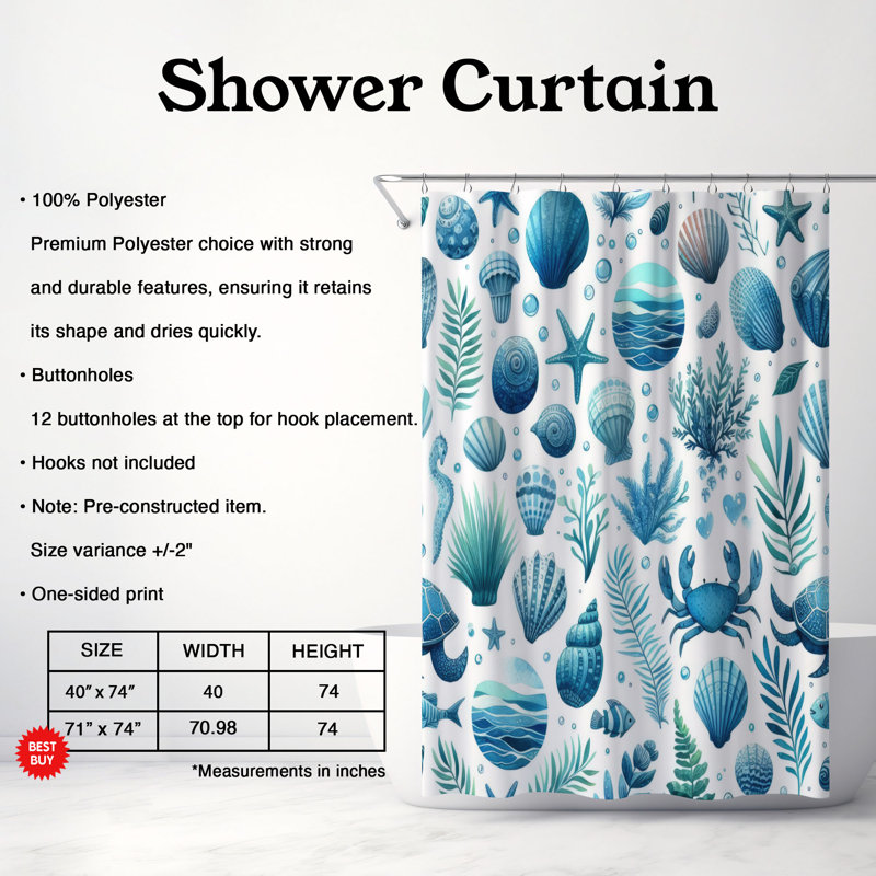 Rideau de douche 1 pièce Daniele Sea Flow, H 74 po x l 71 po