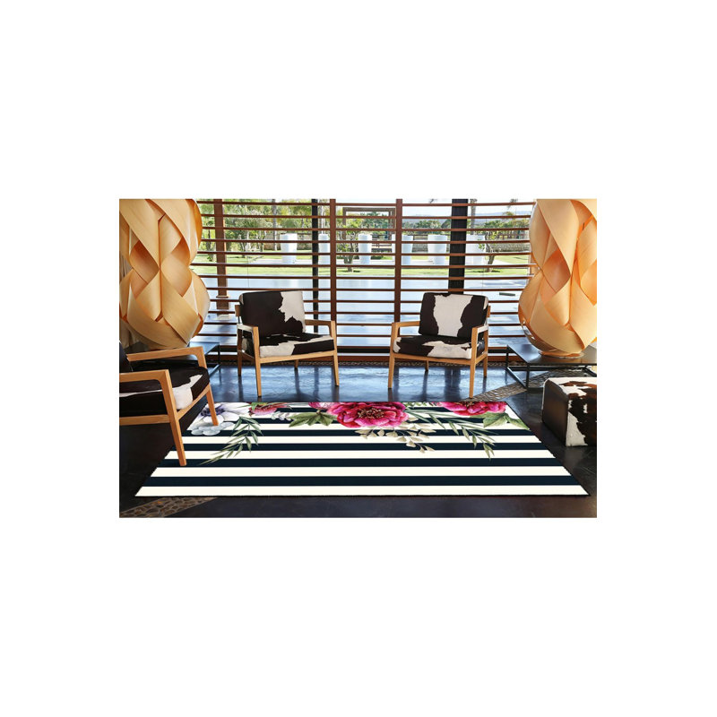 Tapis décoratif à rayures géométriques lavables, Sous-tapis carré 3 pi 3 po inclus