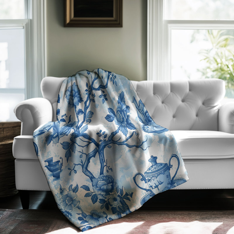 Chinoiserie Tea Set - 1 Piece Premium Sherpa Blanket, Grand lit