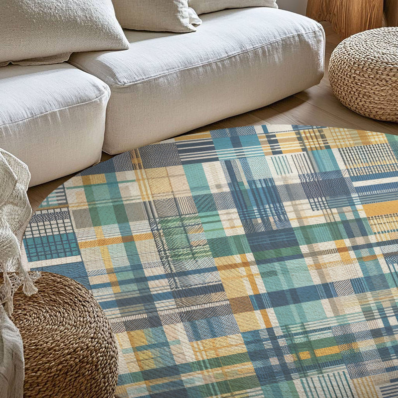 Tapis tressé à carreaux Classic, Rond 5 pi