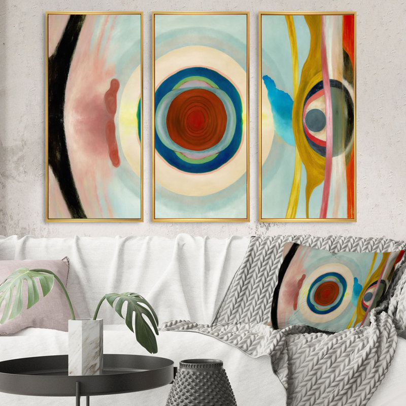 Mystic Terra Rosa Wisdom I - 3 pièces sur toile, Toile avec cadre doré, H 32 po x l 48 po x P 1 po