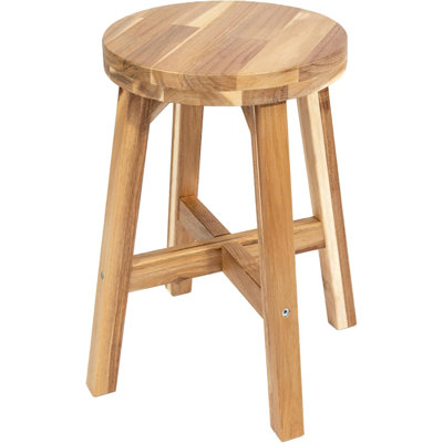 17.75 Inch Acacia Wood Stool, Scandinavian Natural Finish Indoor Outdoor Multipurpose Bench