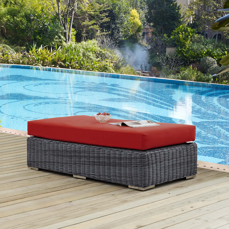 Repose-pieds d'extérieur rectangulaire Sunbrella Modway Summon, Toile Sunbrella® rouge Jockey