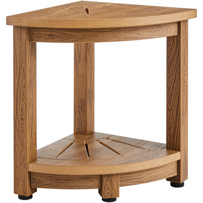 Banc de douche d'angle, hauteur 42 cm, rayon 32,5 cm, charge maximale 159 kg, avec étagère de rangement, revêtement en polystyrène imitation bois, résistant à l'eau, tabouret de douche pour douche intérieure et extérieure, salon, conçu pour la salle de bain