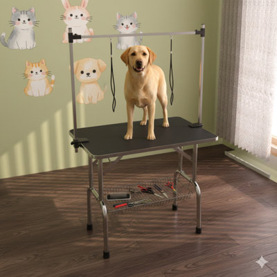 36 Inch Professional Canine/Feline Grooming Platform, Adjustable, Heavy-Duty, Transportable, Supplied With Arm, Noose, And Mesh Accessory Tray