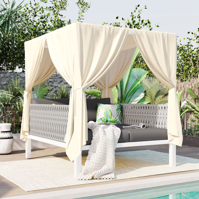 Lit de jardin avec rideaux pour l'extérieur