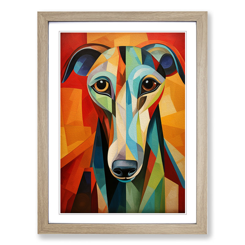 Greyhound Cubism Art - Framed Print, Oak Framed, 64cm H x 46cm W