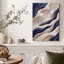 Toile abstraite, lignes ondulées bleu marine et beige-1822585905