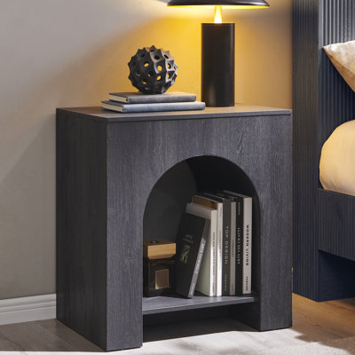  Arched Nightstand with Type-C Charging Station,Modern Bedroom Night Stand Featuring Arched Open Shelf