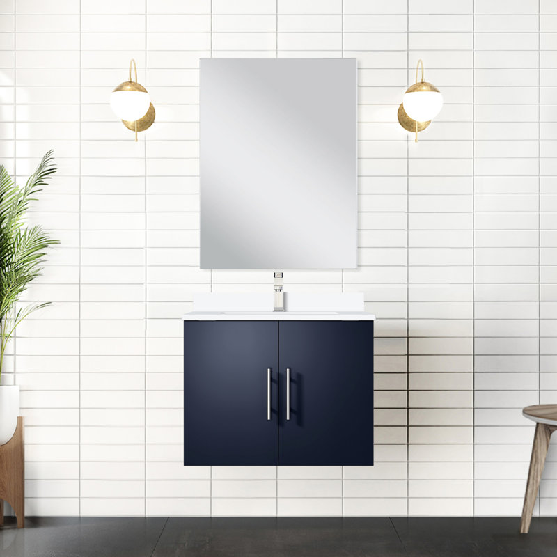 24 po Comptoir de salle de bain bleu marine - comptoir en quartz blanc, miroir 18 po, meuble-lavabo spacieux avec compartiment de rangement X 22 po, quartz, tiroir