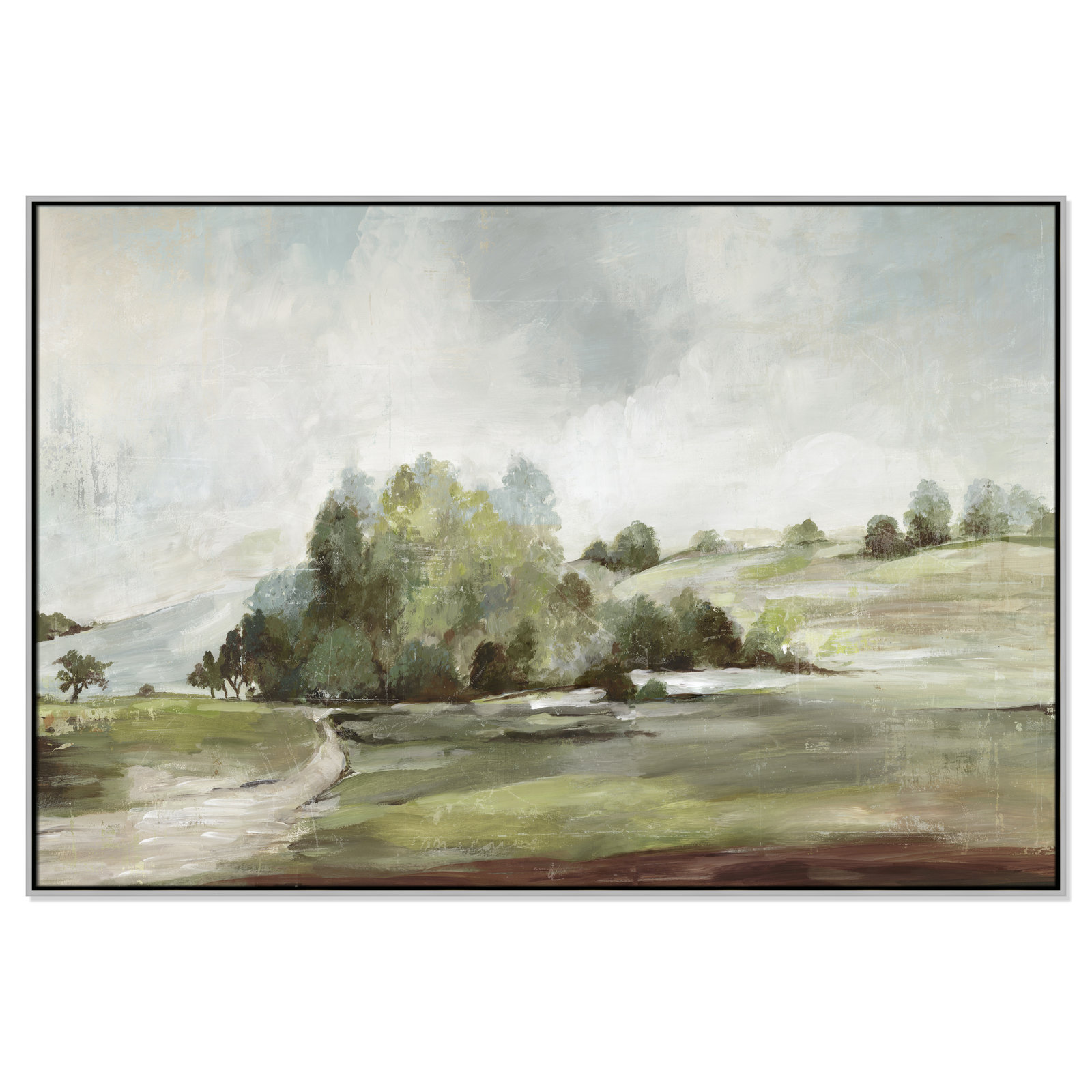 Green Country Road by Allison Pearce - Floater Frame Print on Canvas, 41.5" H x 61.5" W, Silver