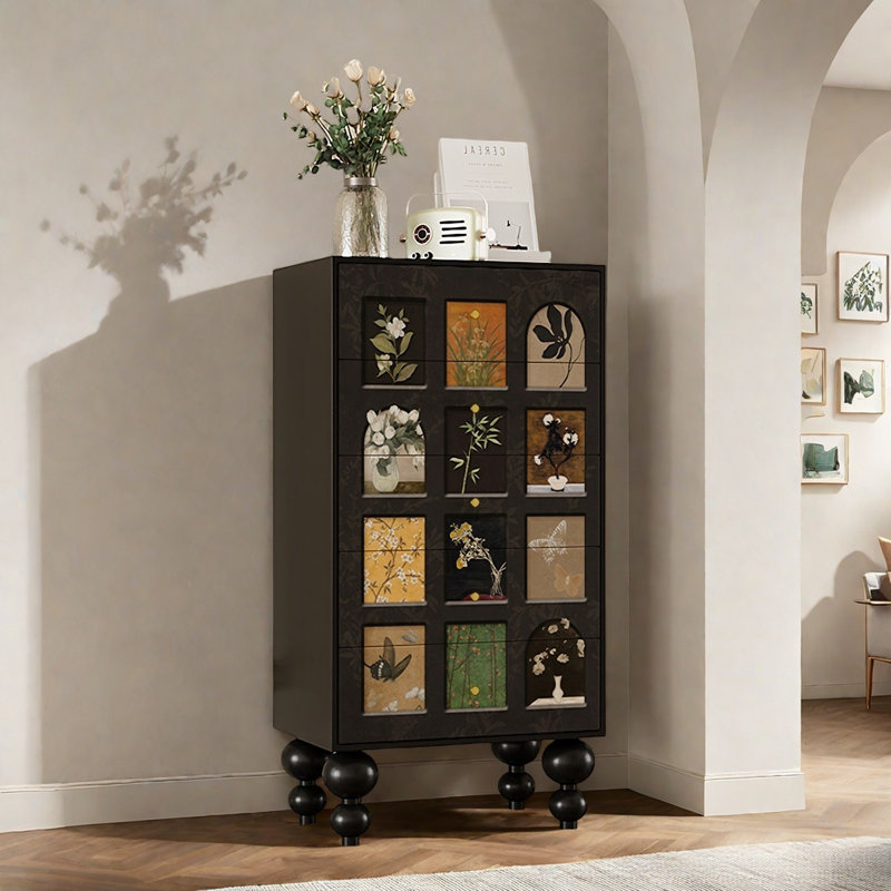 Black 5-Drawer Solid Wood Ash Accent Chest