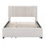 Lit plateforme double tapissier pleine grandeur avec 2 tiroirs et 1 lit gigogne simple, tête de lit classique, beige-132254687-132254657