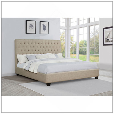 Copper Oatmeal Upholstered Eastern King Panel Bed