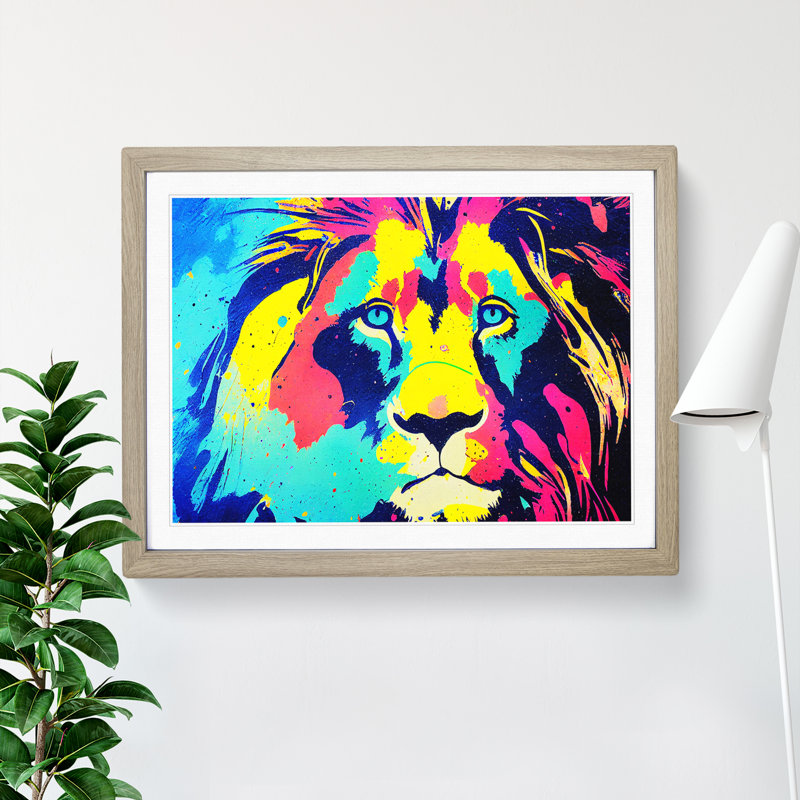 Splashed Lion Vol.6 Abstract - Single Picture Frame Painting, 46cm H x 64cm W x 2cm D, Oak Framed