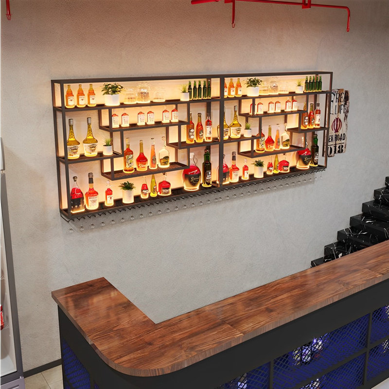 Iron Storage Wall Mounted Wine Rack, 47.2" H x 118.1" W x 7.8" D
