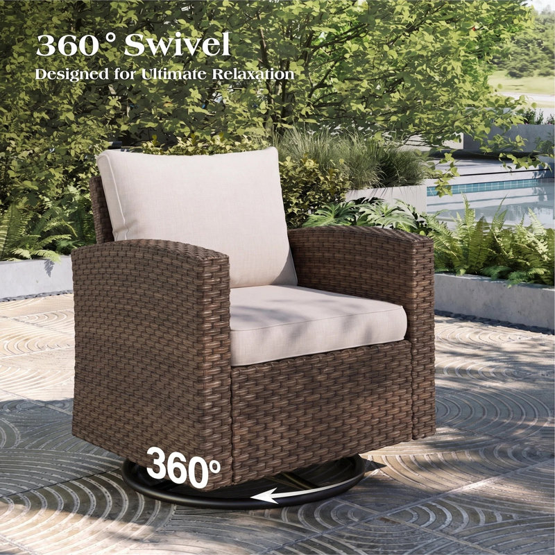 5 - Person Outdoor Wicker Patio Conversation Set with Swivel Chairs, Beige, No