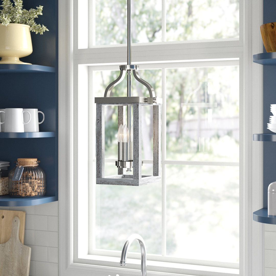 3 - Light Acacia Wood, Brushed Nickel Square/Rectangle Pendant Gracie Oaks