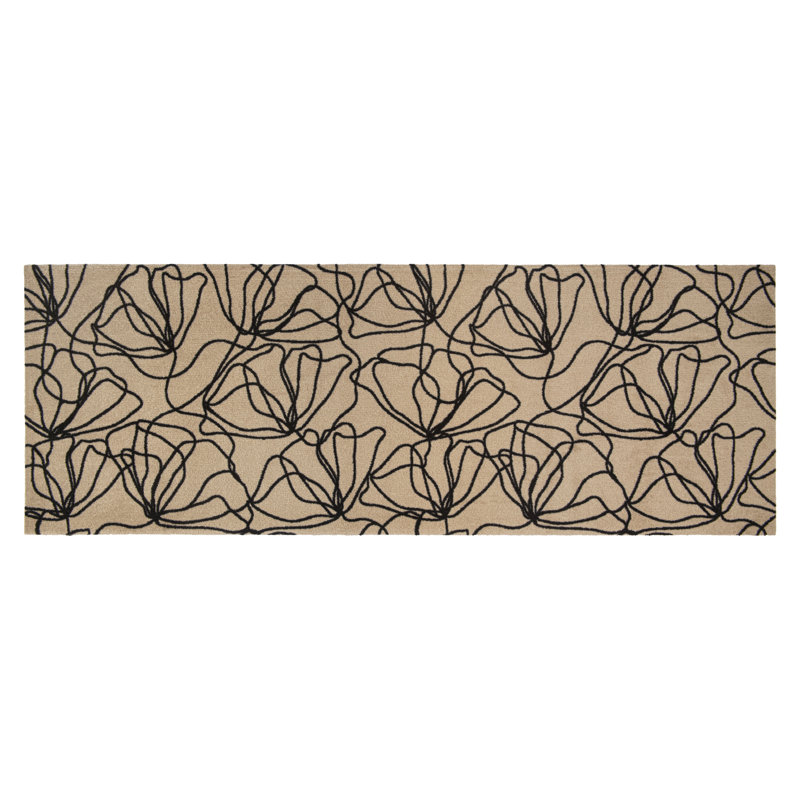 Poppies Black One-Piece Washable Runner, 28" W x 75" L, Tan;Black