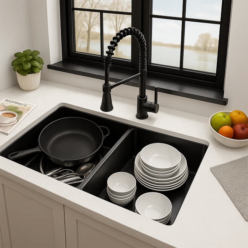 Évier de cuisine à double cuve 50/50 en composite à quartz encastré à quartz 33 po x 18 po Quartz