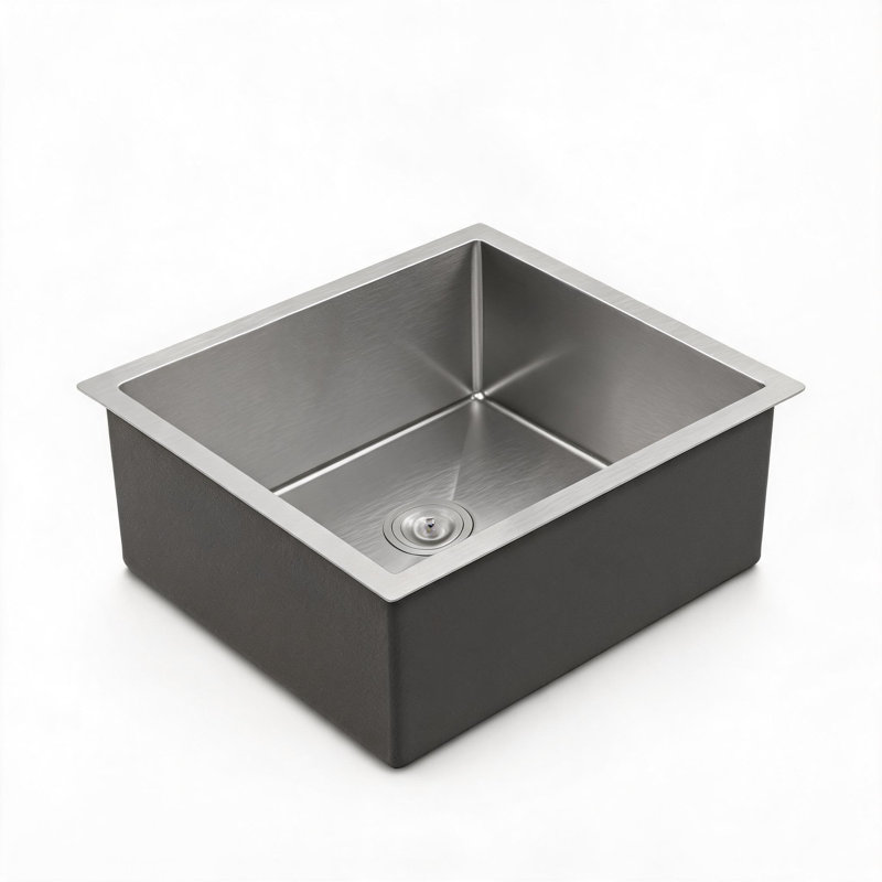 Évier de cuisine à cuve encastrée sous plan en acier inoxydable gris foncé, 58,4 cm x 48,3 cm, avec grille de vidange et crochet.