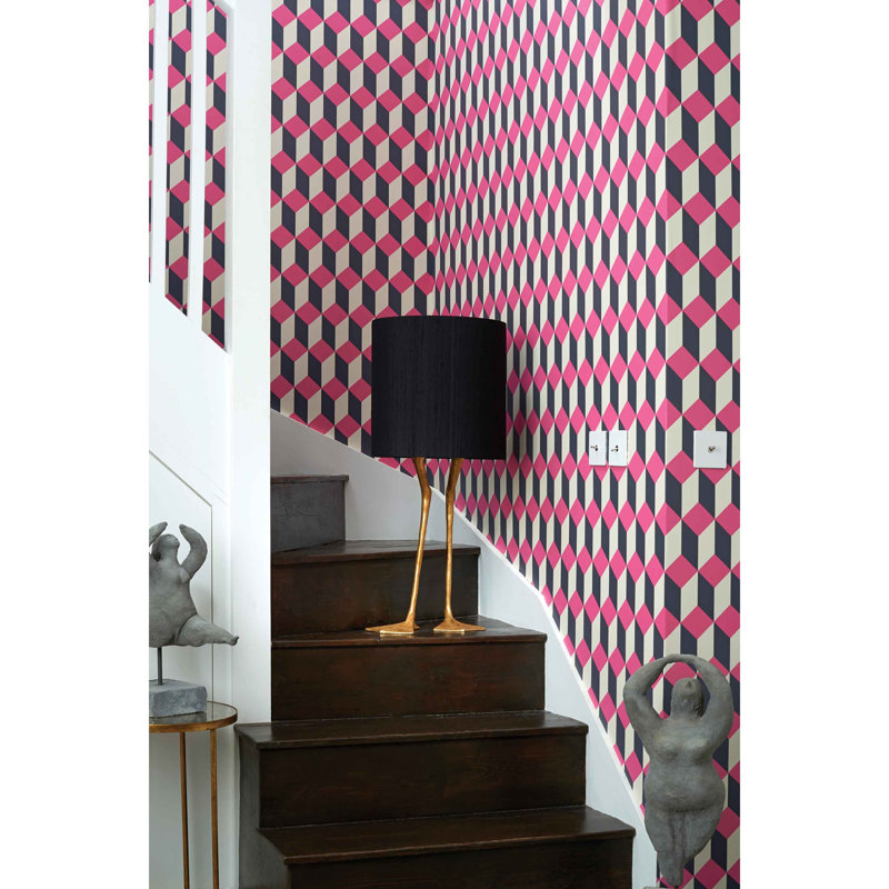 Delano Geometric Wallpaper Roll, Pink/Black