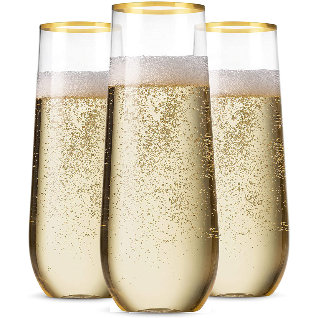 Gold Rim Stemless Champagne Flute For 48 Guests Seseno