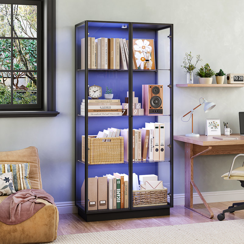 Display Case With Tempered Glass Shelves And Doors