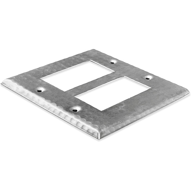 Brushed Nickel 2-Gang Hand Hammered Metal Wall Plate