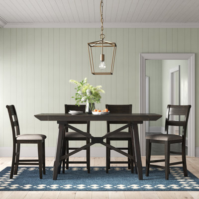 Ensemble de 4 tables à rallonge en bois massif avec chaises rembourrées Reber