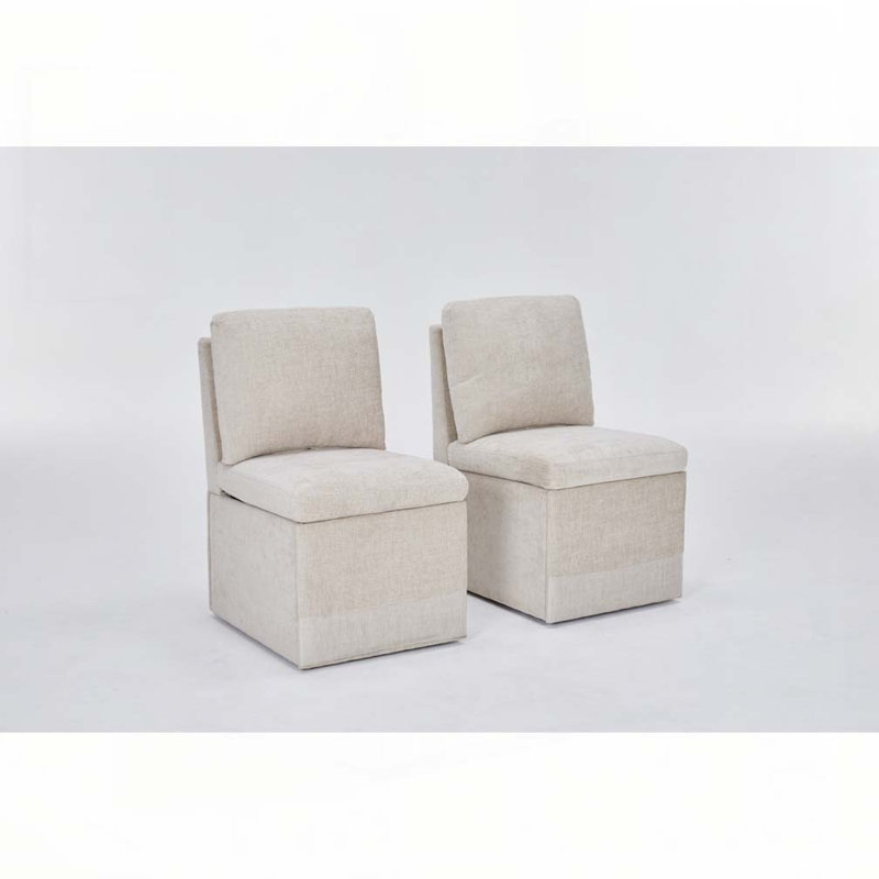Chaise rembourrée en lin sans accoudoirs, Beige
