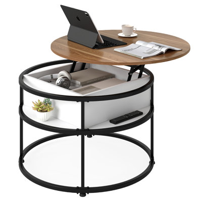 31.5” Lift Top Coffee Table with Hidden Compartment & Side Shelves for Living Room